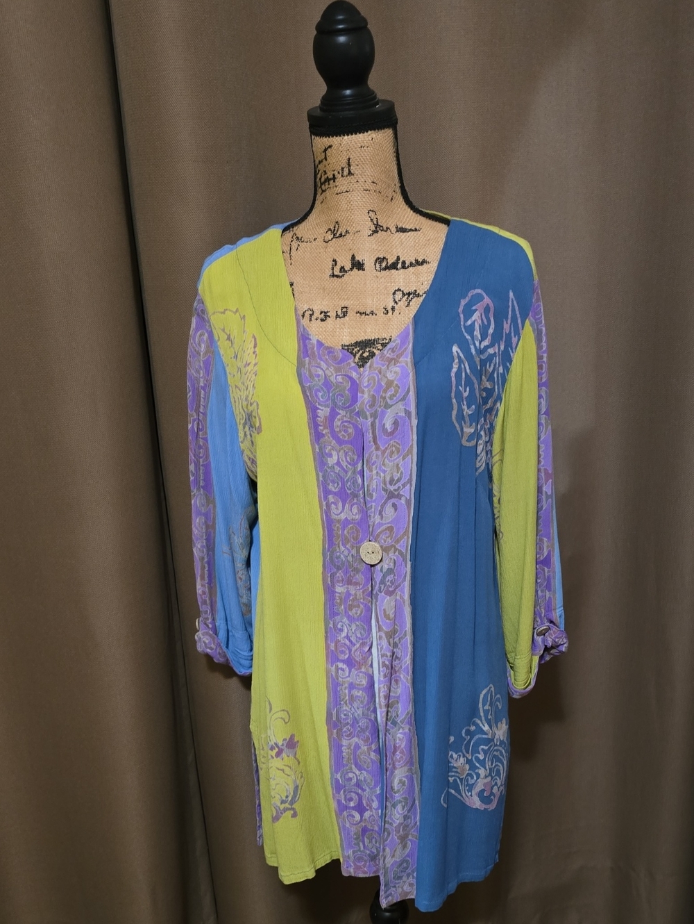 Soft Surroundings Blue, Purple & Lime Lightweight Women's Lounge Cardigan